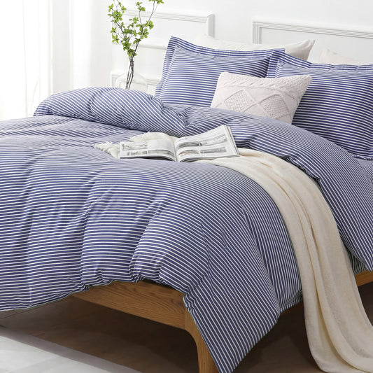 JOLLYVOGUE Queen Size Striped Duvet Cover Set, 3 Pieces Soft Microfiber Bedding with Zipper Closure & 8 Corner Ties