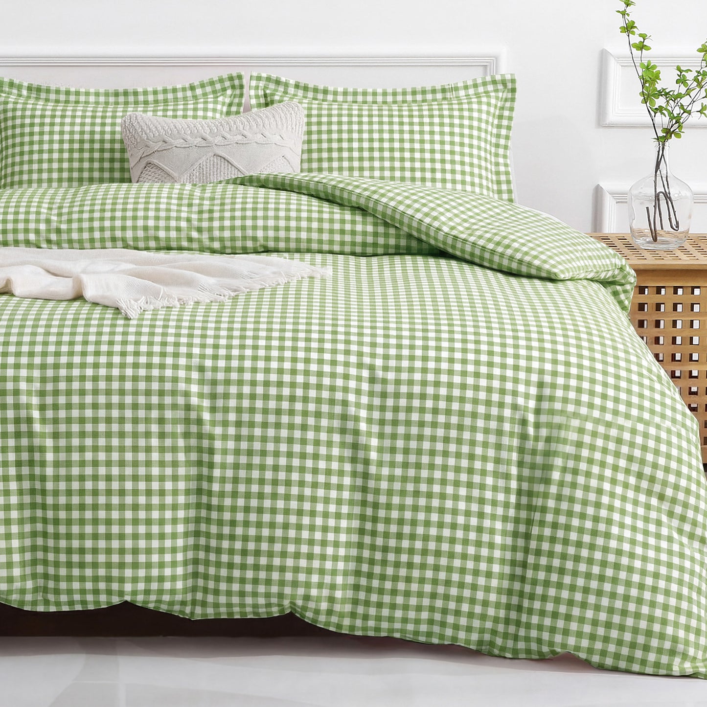 JOLLYVOGUE Queen Size Striped Duvet Cover Set, 3 Pieces Soft Microfiber Bedding with Zipper Closure & 8 Corner Ties