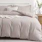 JOLLYVOGUE Queen Size Light Brown Vertical Striped Duvet Cover Set, 3 Pieces Soft Microfiber Bedding with Zipper Closure & 8 Corner Tie