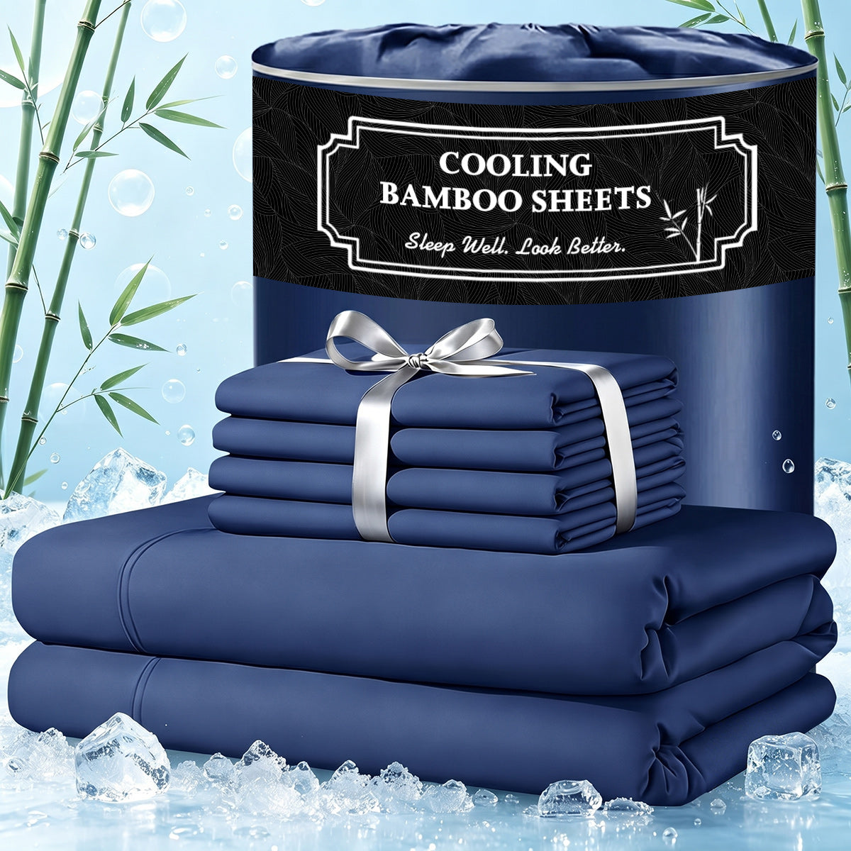 Jollyvogue Extra Deep Pocket Bamboo Sheets - 6 Pcs Breathable &Cooling for Hot Sleepers , Hotel Luxury Fitted Soft Wrinkle-Free For Extra Deep Mattresses, Room Decor, Twin/Full/Queen/King Size Pillowcase Sets