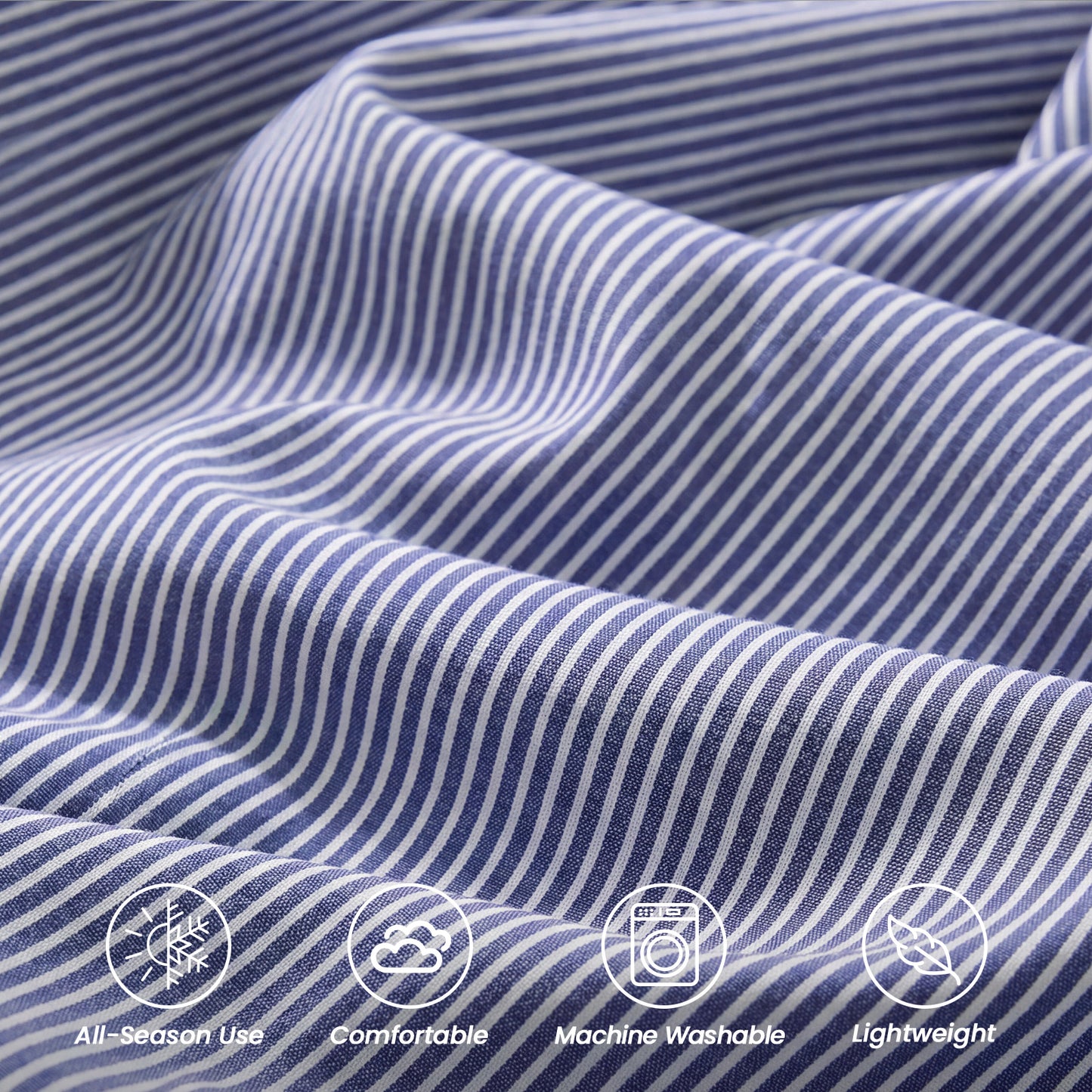 JOLLYVOGUE Queen Size Striped Duvet Cover Set, 3 Pieces Soft Microfiber Bedding with Zipper Closure & 8 Corner Ties