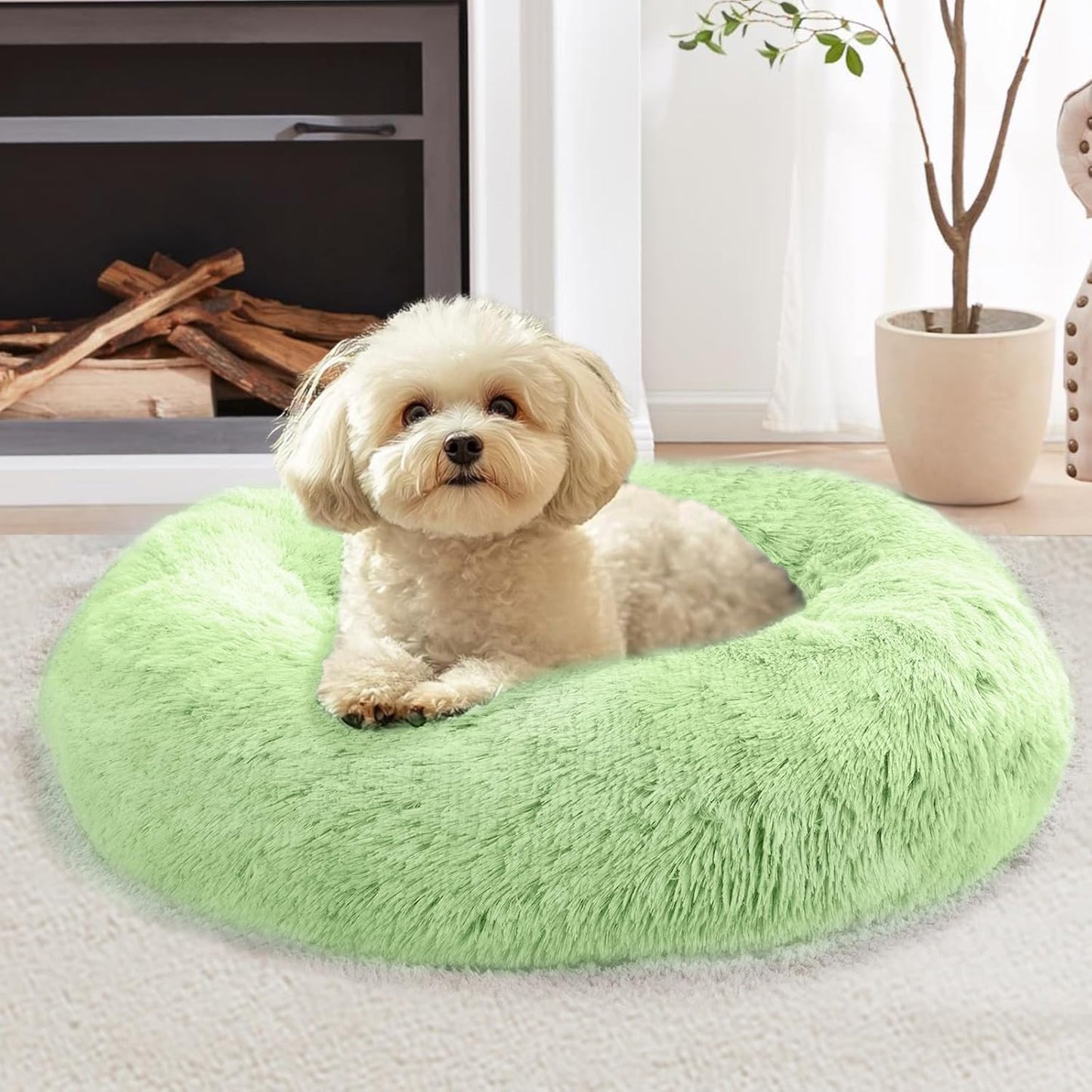 JOLLYVOGUE Dog Bed, Calming Dog Beds for Dogs & Indoor Cats - Donut Washable Cat Bed, Round Fluffy Plush Faux Fur Pet Beds