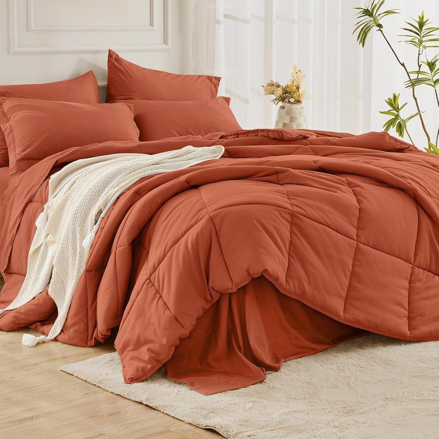 JOLLYVOGUE Bedding Comforter Set, Ultra-Soft Bed in a Bag 7 Pieces, Oeko-TEX Certified Bedding Set with Down Alternative Comforter, Sheets, Pillowcases & Shams