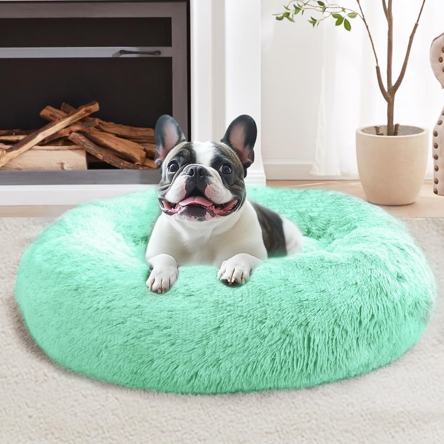 JOLLYVOGUE Dog Bed, Calming Dog Beds for Dogs & Indoor Cats - Donut Washable Cat Bed, Round Fluffy Plush Faux Fur Pet Beds