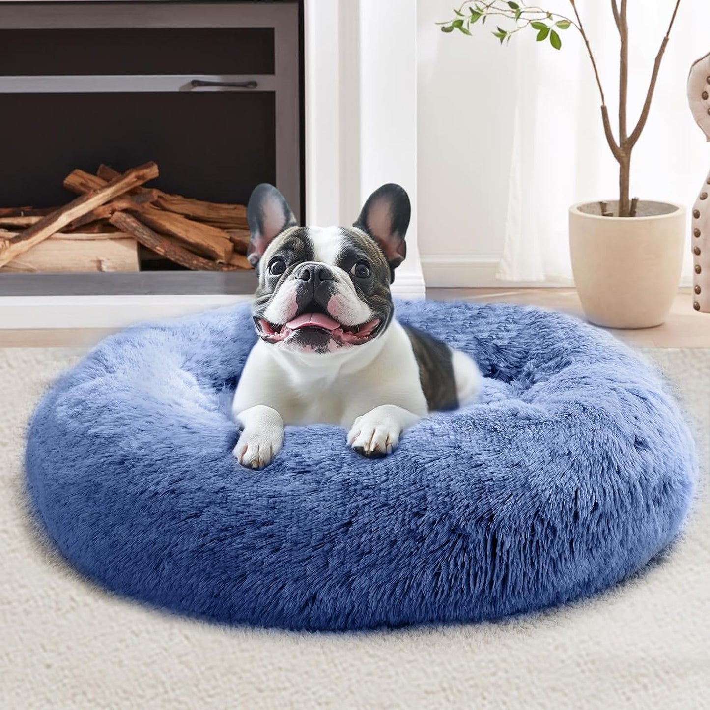 JOLLYVOGUE Dog Bed, Calming Dog Beds for Dogs & Indoor Cats - Donut Washable Cat Bed, Round Fluffy Plush Faux Fur Pet Beds