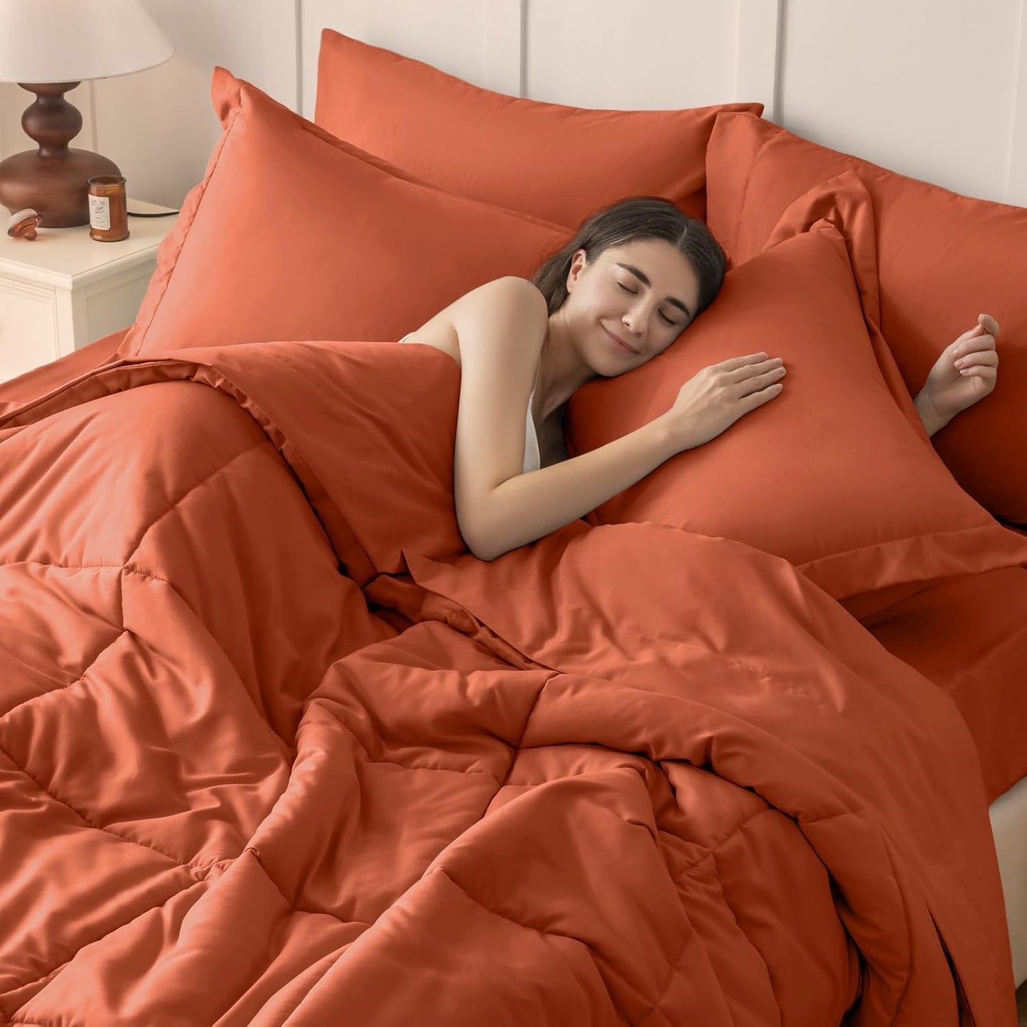 JOLLYVOGUE Bedding Comforter Set, Ultra-Soft Bed in a Bag 7 Pieces, Oeko-TEX Certified Bedding Set with Down Alternative Comforter, Sheets, Pillowcases & Shams