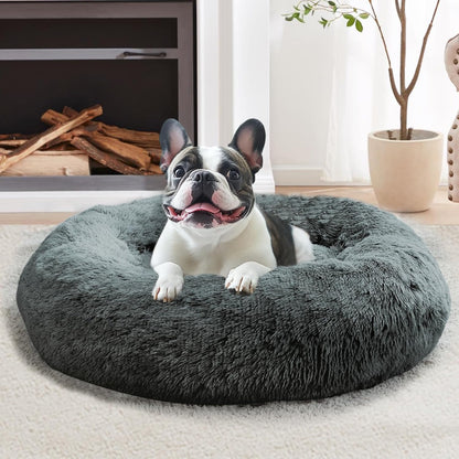 JOLLYVOGUE Dog Bed, Calming Dog Beds for Dogs & Indoor Cats - Donut Washable Cat Bed, Round Fluffy Plush Faux Fur Pet Beds