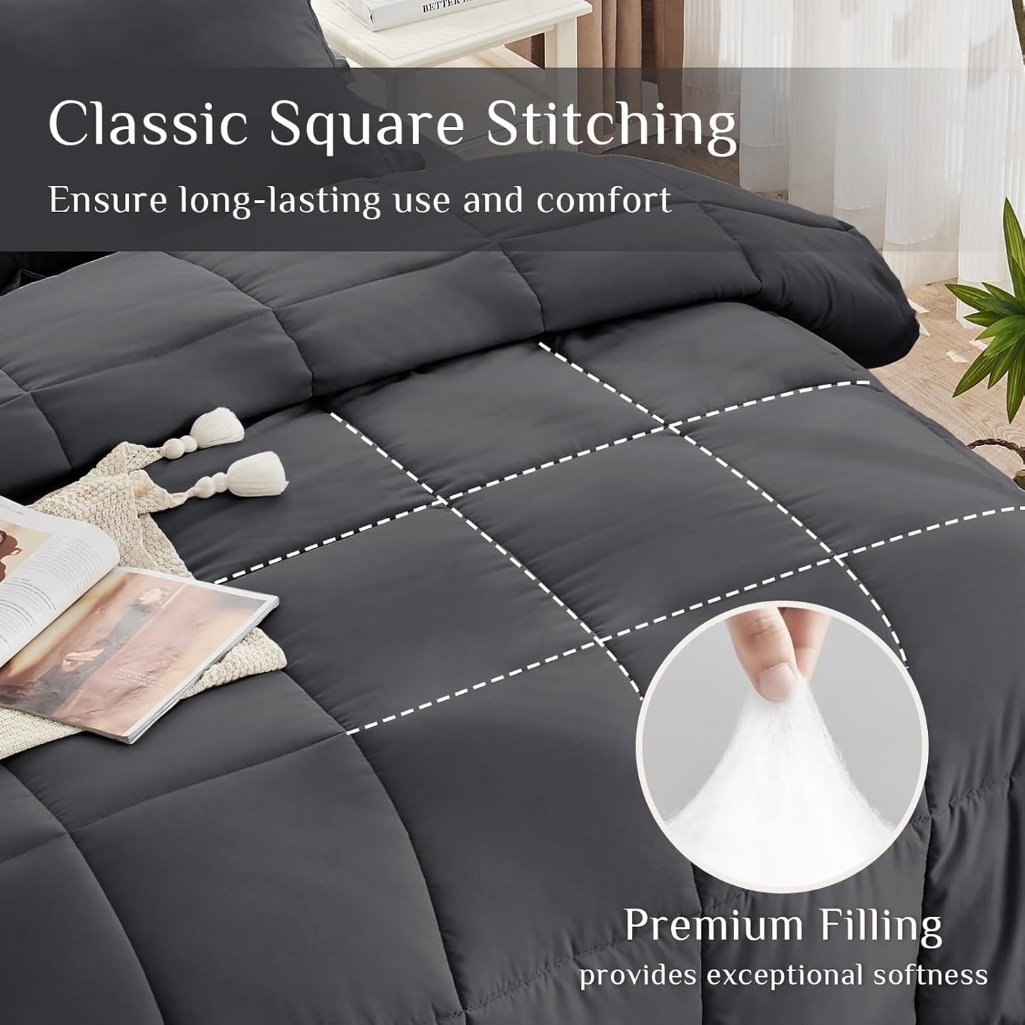 JOLLYVOGUE Bedding Comforter Set, Ultra-Soft Bed in a Bag 7 Pieces, Oeko-TEX Certified Bedding Set with Down Alternative Comforter, Sheets, Pillowcases & Shams