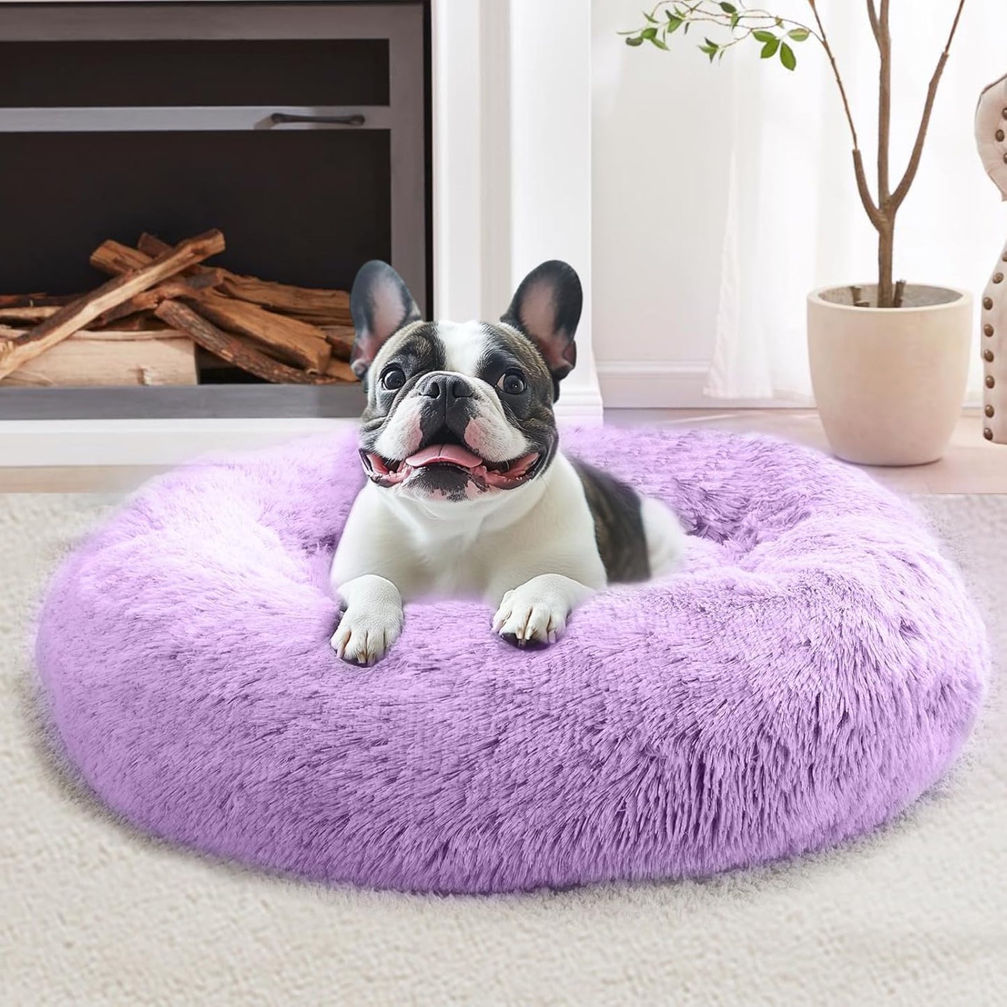 JOLLYVOGUE Dog Bed, Calming Dog Beds for Dogs & Indoor Cats - Donut Washable Cat Bed, Round Fluffy Plush Faux Fur Pet Beds
