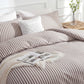 JOLLYVOGUE Queen Size Light Brown Vertical Striped Duvet Cover Set, 3 Pieces Soft Microfiber Bedding with Zipper Closure & 8 Corner Tie