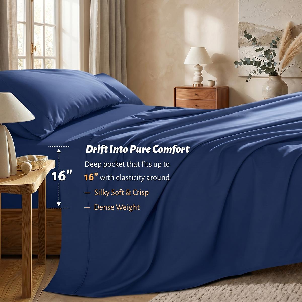 Jollyvogue Extra Deep Pocket Bamboo Sheets - 6 Pcs Breathable & Cooling Bed Sheet Set, Hotel Luxury Fitted Soft Wrinkle-Free For Mattresses, Room Decor, Twin/Full/Queen/King Size Pillowcase Sets,back to school,back to school shopping,home decor