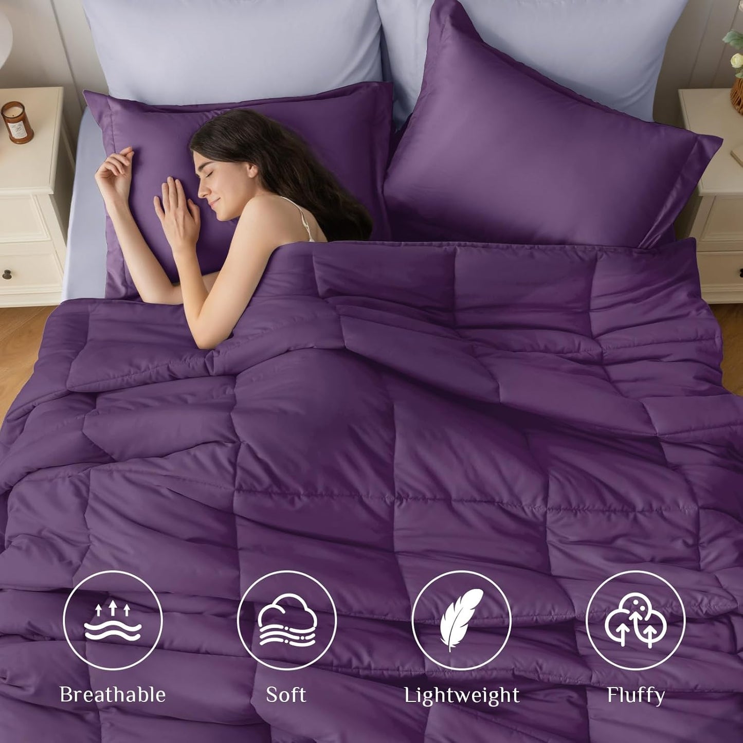 JOLLYVOGUE Bedding Comforter Set, Ultra-Soft Bed in a Bag 7 Pieces, Oeko-TEX Certified Bedding Set with Down Alternative Comforter, Sheets, Pillowcases & Shams
