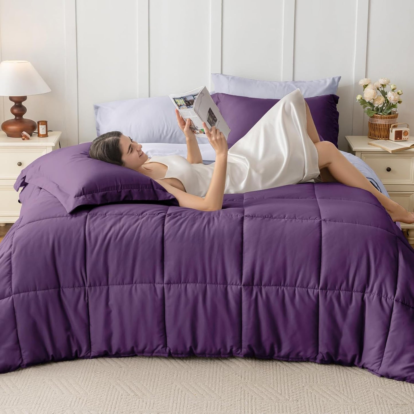 JOLLYVOGUE Bedding Comforter Set, Ultra-Soft Bed in a Bag 7 Pieces, Oeko-TEX Certified Bedding Set with Down Alternative Comforter, Sheets, Pillowcases & Shams