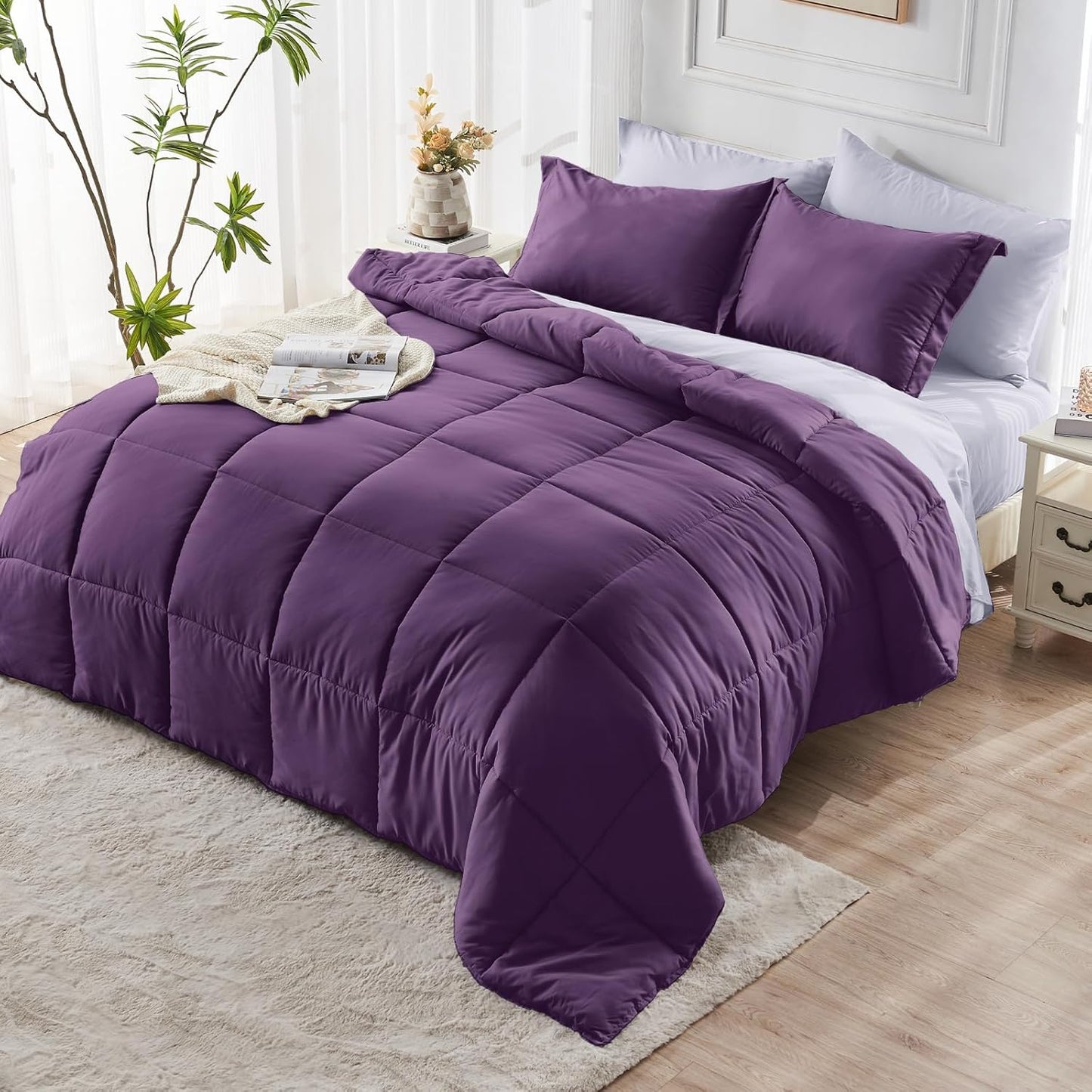 JOLLYVOGUE Bedding Comforter Set, Ultra-Soft Bed in a Bag 7 Pieces, Oeko-TEX Certified Bedding Set with Down Alternative Comforter, Sheets, Pillowcases & Shams