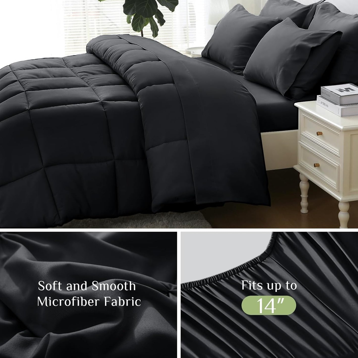 JOLLYVOGUE Bedding Comforter Set, Ultra-Soft Bed in a Bag 7 Pieces, Oeko-TEX Certified Bedding Set with Down Alternative Comforter, Sheets, Pillowcases & Shams