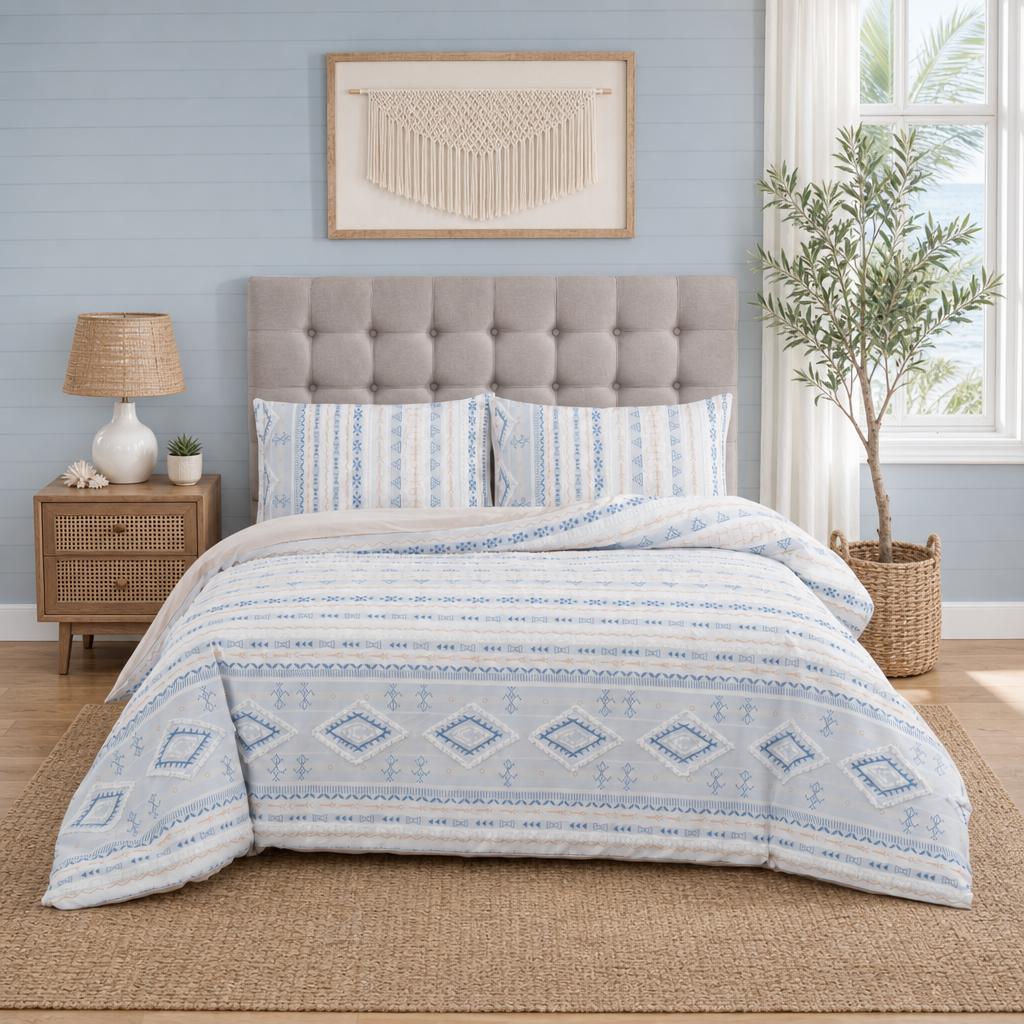 Jollyvogue Sahara Blush Queen Comforter Set 3-Piece, Boho Geometric Tribal Striped Bedding Set, Jacquard Comforter with 2 Pillow Shams, Soft Lightweight All Season Bed Set, Grey Peach White