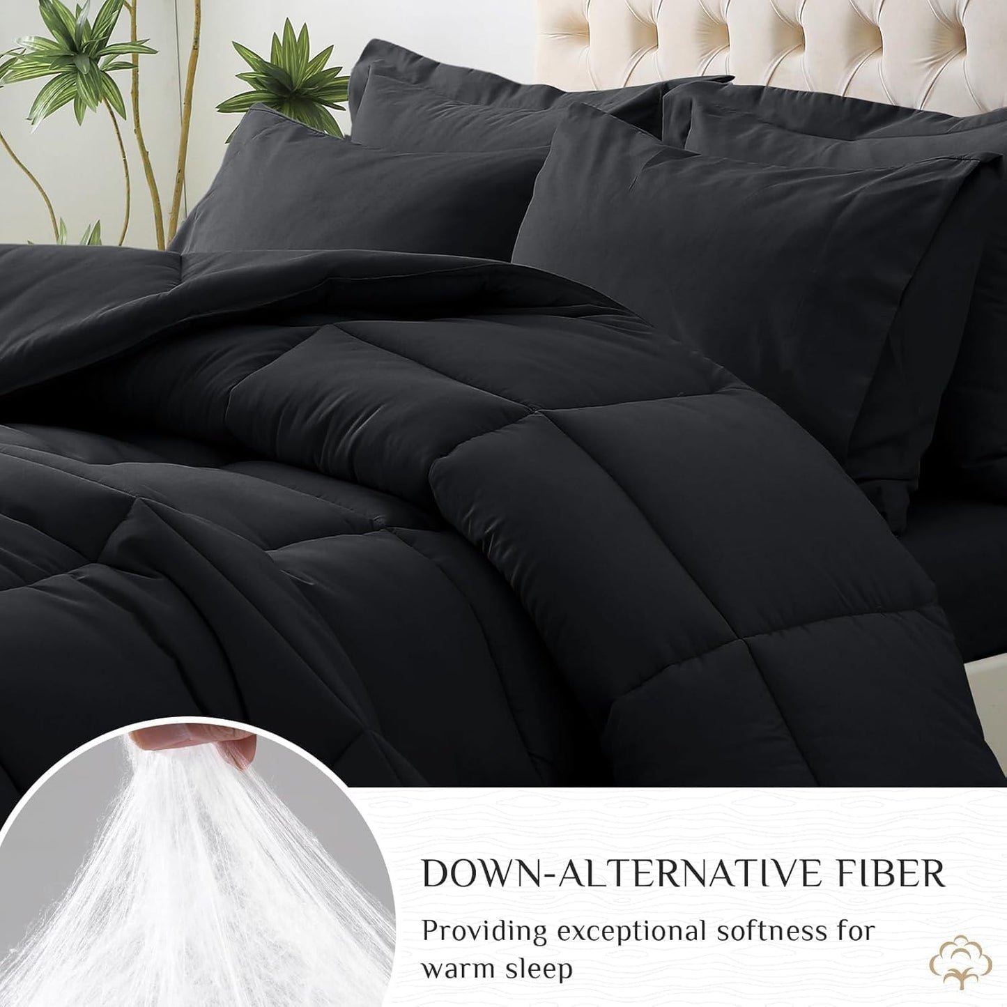 JOLLYVOGUE Bedding Comforter Set, Ultra-Soft Bed in a Bag 7 Pieces, Oeko-TEX Certified Bedding Set with Down Alternative Comforter, Sheets, Pillowcases & Shams