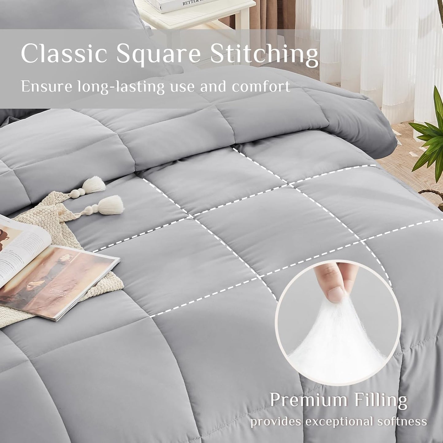JOLLYVOGUE Bedding Comforter Set, Ultra-Soft Bed in a Bag 7 Pieces, Oeko-TEX Certified Bedding Set with Down Alternative Comforter, Sheets, Pillowcases & Shams