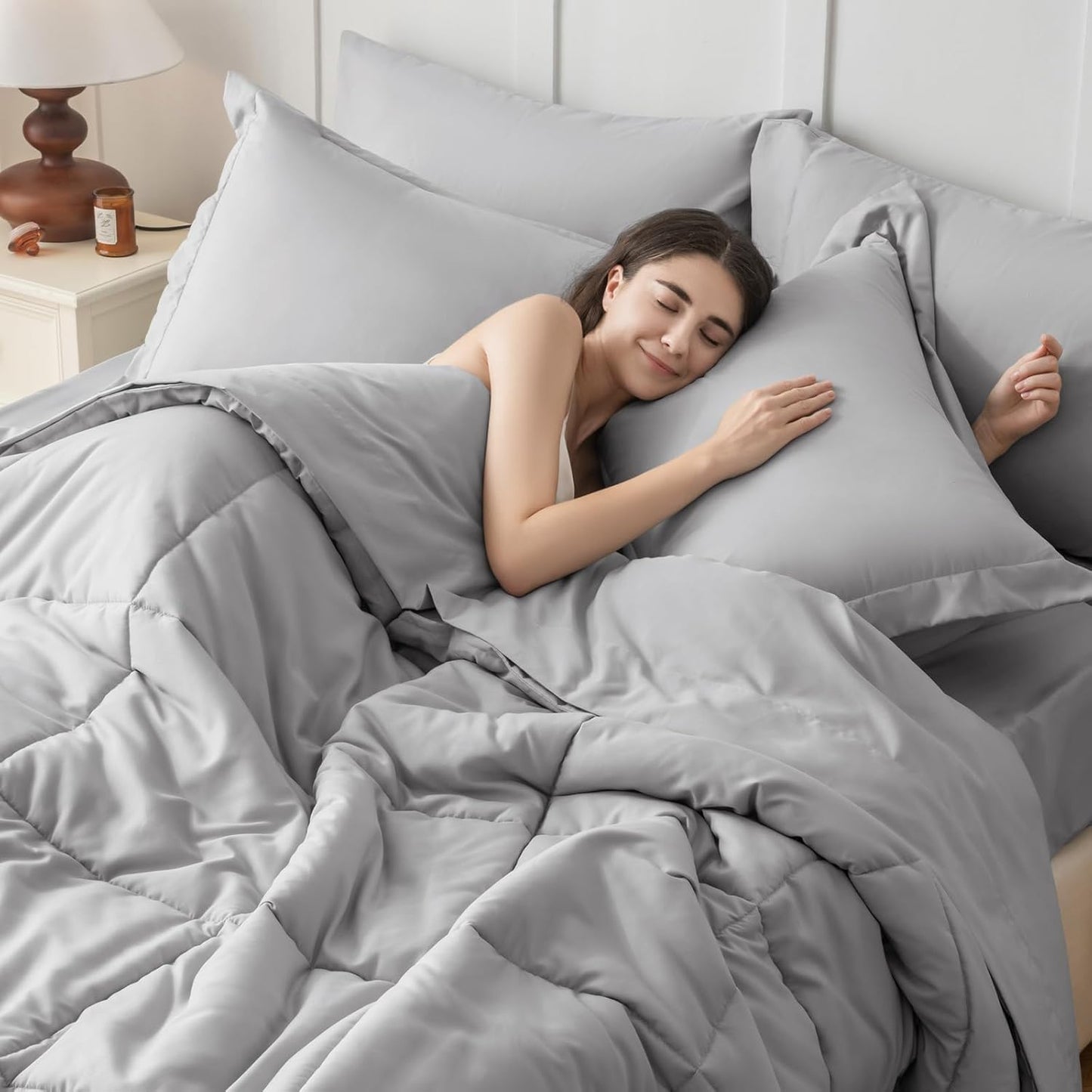 JOLLYVOGUE Bedding Comforter Set, Ultra-Soft Bed in a Bag 7 Pieces, Oeko-TEX Certified Bedding Set with Down Alternative Comforter, Sheets, Pillowcases & Shams