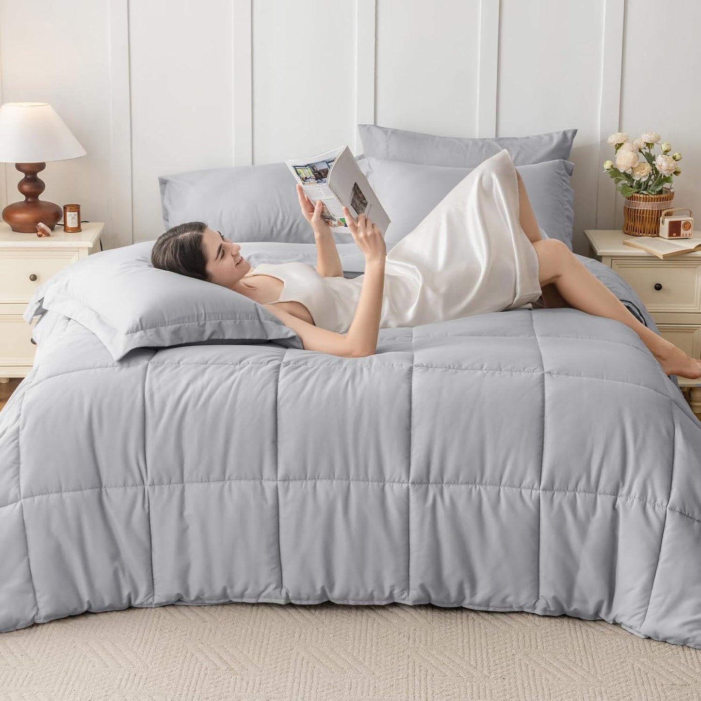 JOLLYVOGUE Bedding Comforter Set, Ultra-Soft Bed in a Bag 7 Pieces, Oeko-TEX Certified Bedding Set with Down Alternative Comforter, Sheets, Pillowcases & Shams