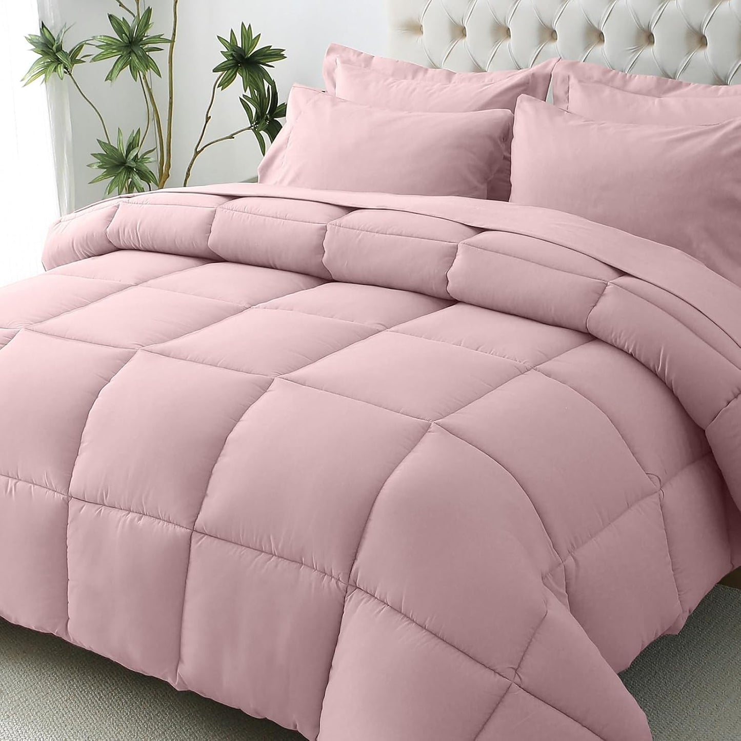 JOLLYVOGUE Bedding Comforter Set, Ultra-Soft Bed in a Bag 7 Pieces, Oeko-TEX Certified Bedding Set with Down Alternative Comforter, Sheets, Pillowcases & Shams