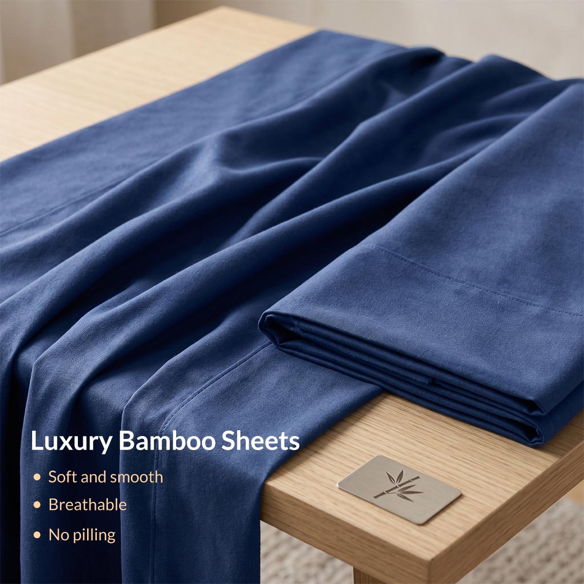Jollyvogue Extra Deep Pocket Bamboo Sheets - 6 Pcs Breathable & Cooling Bed Sheet Set, Hotel Luxury Fitted Soft Wrinkle-Free For Mattresses, Room Decor, Twin/Full/Queen/King Size Pillowcase Sets,back to school,back to school shopping,home decor
