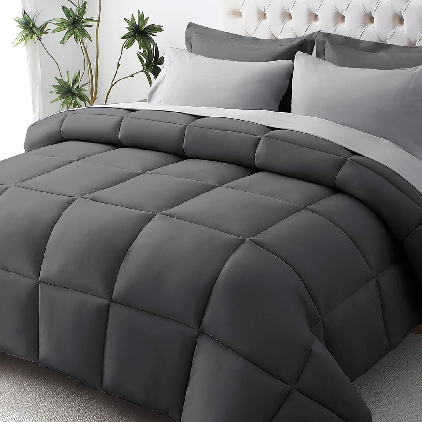 JOLLYVOGUE Bedding Comforter Set, Ultra-Soft Bed in a Bag 7 Pieces, Oeko-TEX Certified Bedding Set with Down Alternative Comforter, Sheets, Pillowcases & Shams