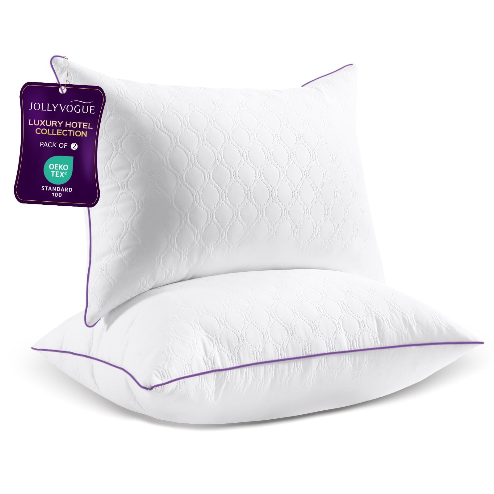 JOLLYVOGUE Pillows Standard Set of 4, Bed Pillow for Side, Back, and Stomach Sleepers, Down Alternative Filled Full Size Pillows, Luxury Hotel Quality and Machine Washable, 26" x 17", 4 Pack