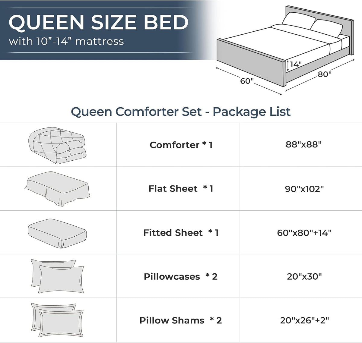 HEVUMYI 7-Piece Queen Comforter Set, Dark Grey Bed in a Bag