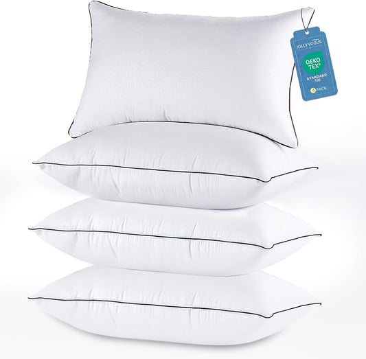 JOLLYVOGUE Bed Pillows Standard Size Set of 4, Cooling and Supportive Full Pillow 4 Pack with Down Alternative Filling for Side and Back Sleepers, Hotel Collection
