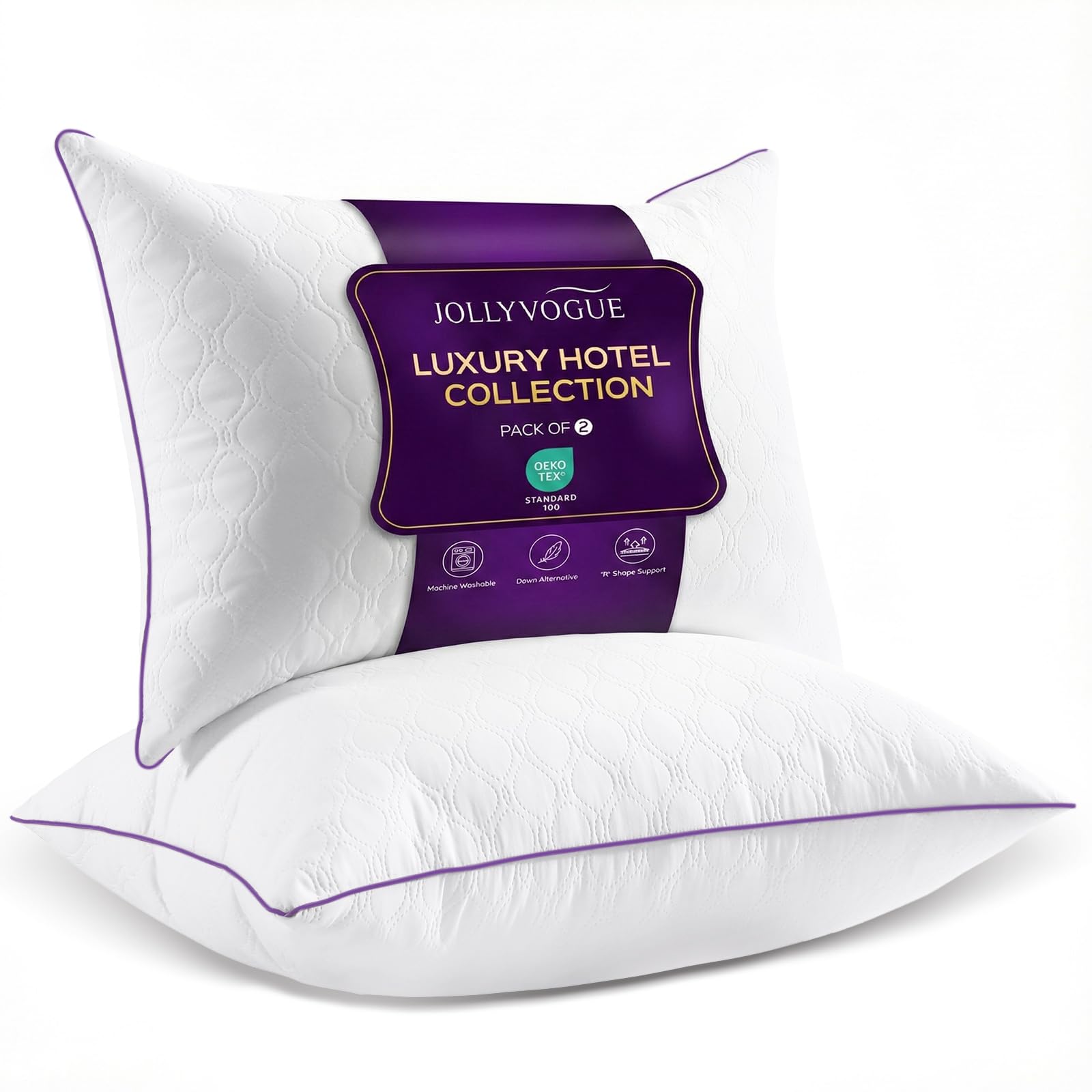 JOLLYVOGUE Pillows Standard Set of 4, Bed Pillow for Side, Back, and Stomach Sleepers, Down Alternative Filled Full Size Pillows, Luxury Hotel Quality and Machine Washable, 26" x 17", 4 Pack