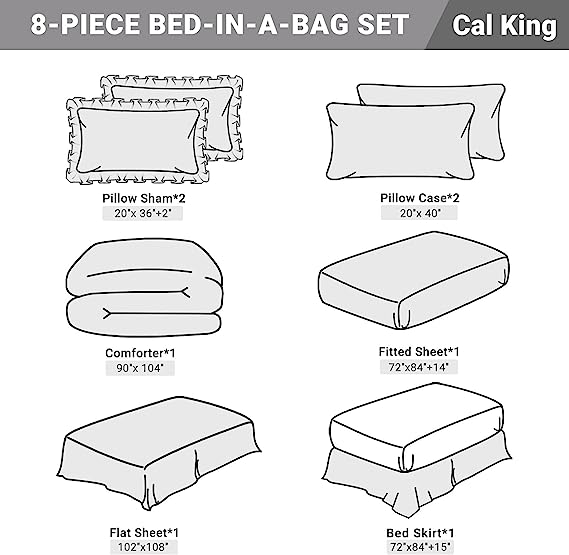 JOLLYVOGUE Comforter Set, Black/Gray Bedding Comforter Sets with Comforter, Sheets, Bed Skirt, Ruffled Shams & Pillowcases