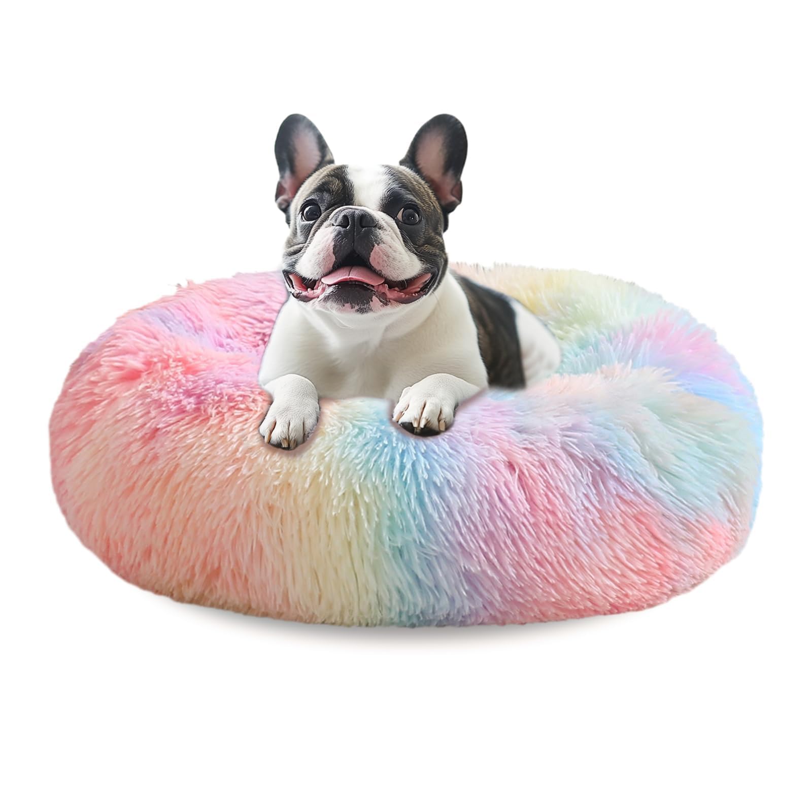 JOLLYVOGUE Small Dog Bed, Calming Dog Beds for Small Dogs & Indoor Cats - 20 Inches Donut Washable Cat Bed for Kittens & Puppies, Round Fluffy Plush Faux Fur Pet Beds(Smoke Grey)