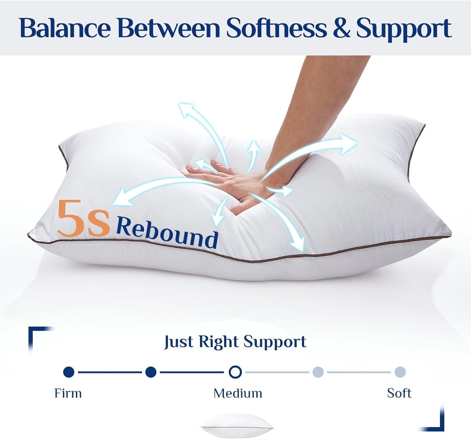 JOLLYVOGUE Bed Pillows Standard Size Set of 4, Cooling and Supportive Full Pillow 4 Pack with Down Alternative Filling for Side and Back Sleepers, Hotel Collection