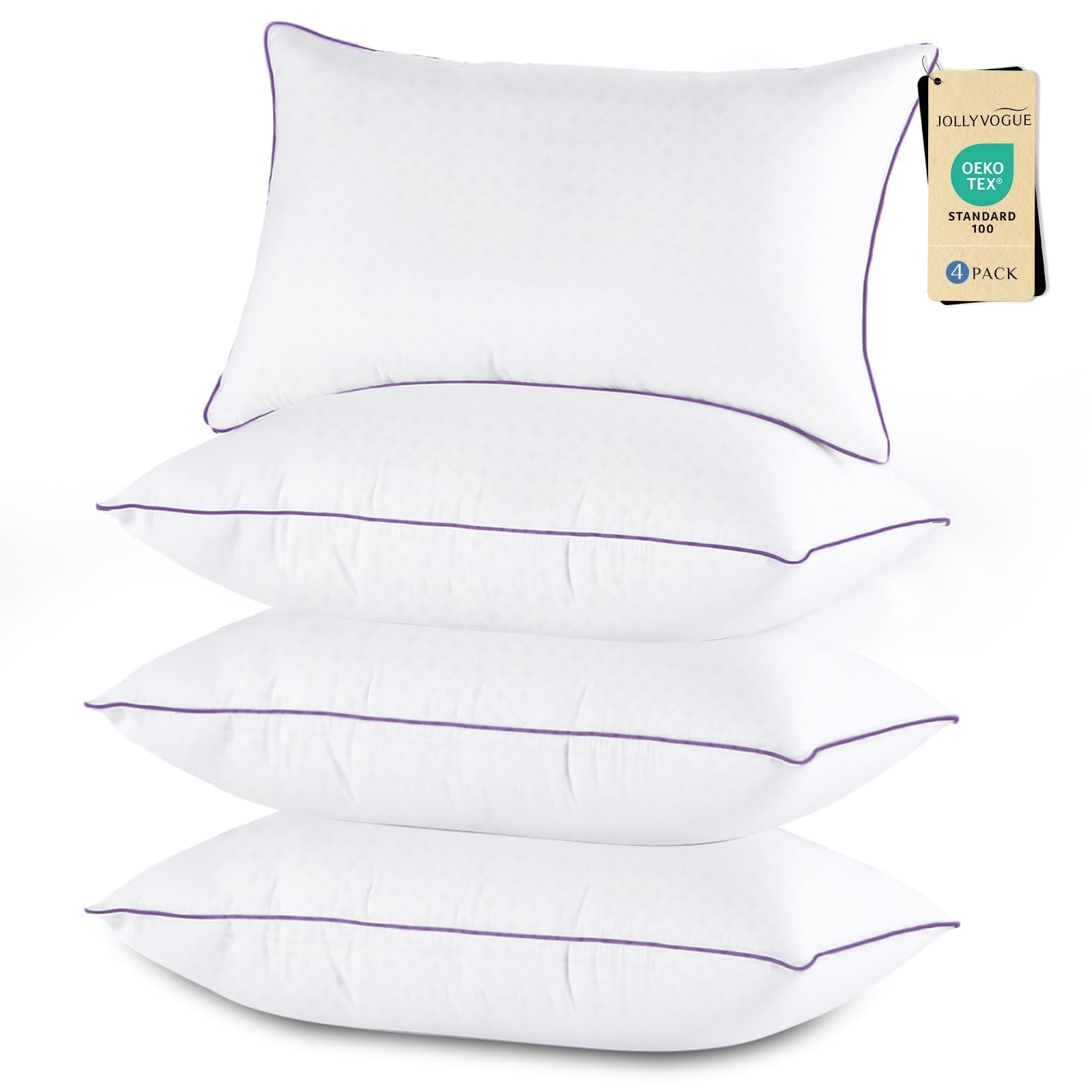 JOLLYVOGUE Pillows Standard Size Set of 1, Washable Supportive Single Bed Pillow with Super Soft Down Alternative Fill, Luxury Fluffy Hotel Quality for Side, Back, and Stomach Sleepers