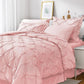 JOLLYVOGUE Comforter Set, Pintuck Pink Bed in a Bag Comforter Set for Bedroom, Bedding Comforter Sets with Comforter, Sheets, Bed Skirt, Ruffled Shams & Pillowcases