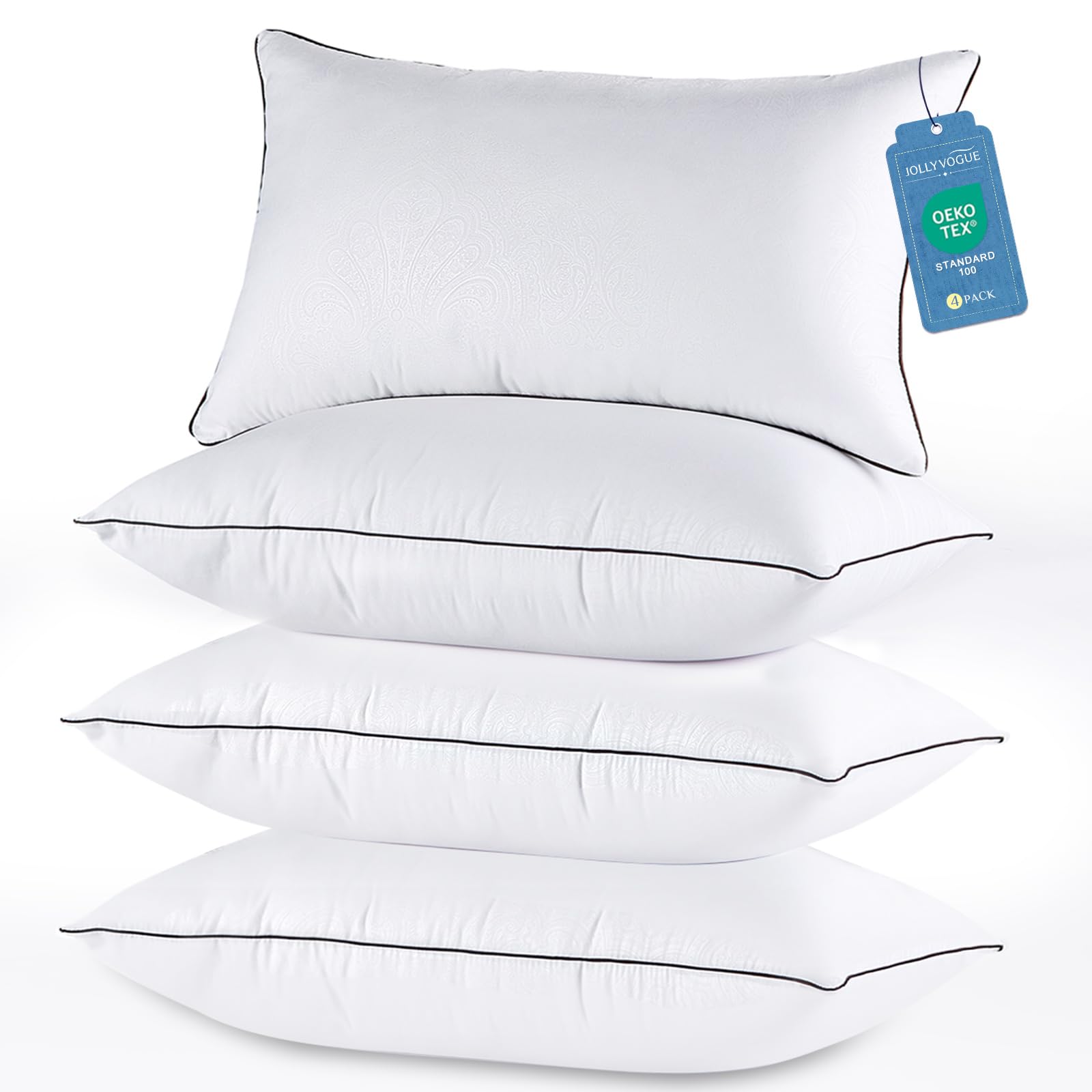 JOLLYVOGUE Bed Pillows Standard Size Set of 4, Cooling and Supportive Full Pillow 4 Pack with Down Alternative Filling for Side and Back Sleepers, Hotel Collection