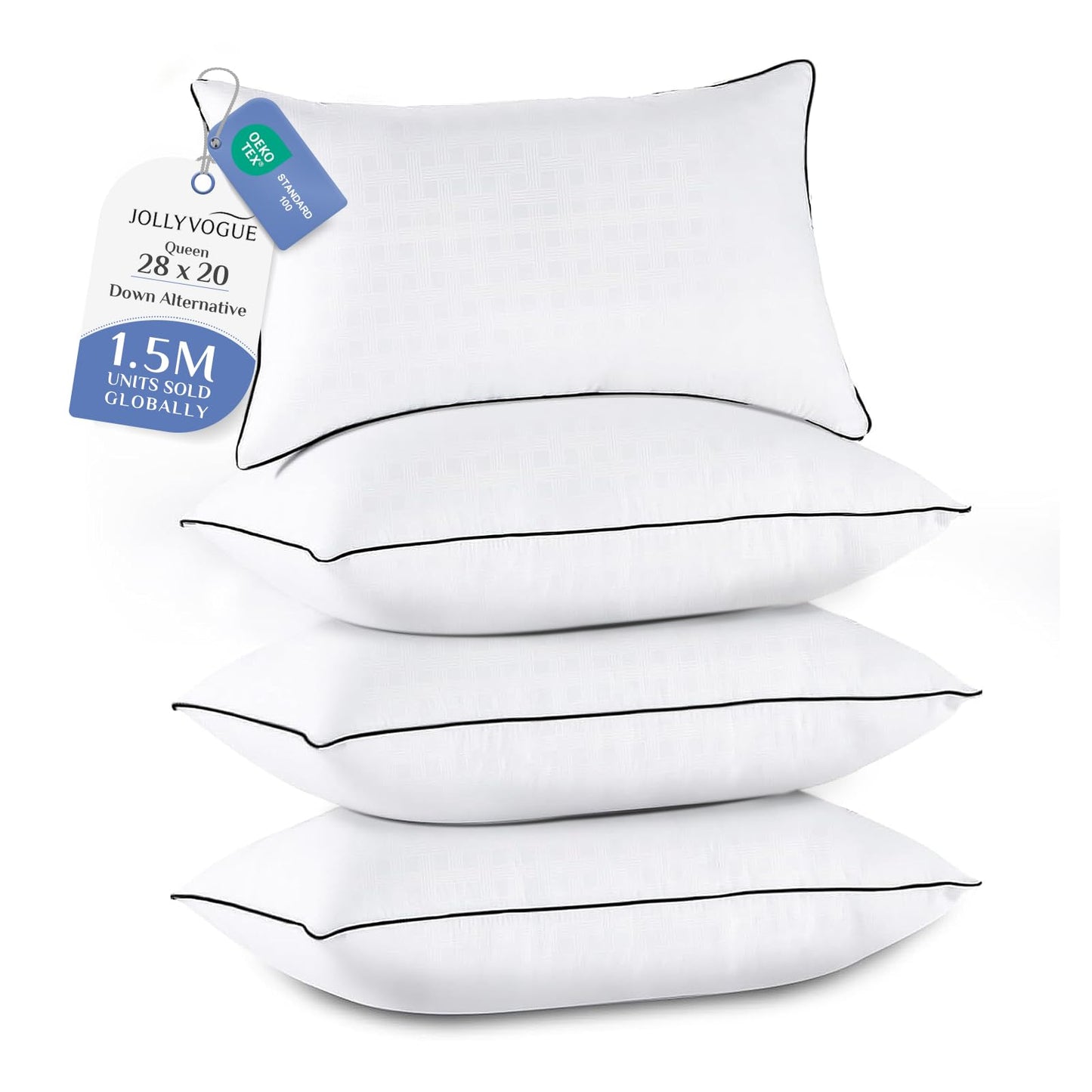 JOLLYVOGUE Pillows Queen Size Set of 2, Hotel Collection Bed Pillows for Side, Back, and Stomach Sleepers, Fluffy and Supportive, Down Alternative Microfiber Filled Sleeping Pillow