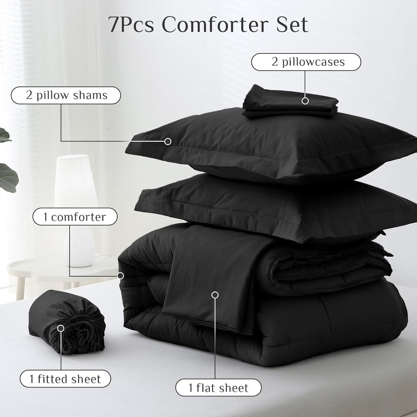 JOLLYVOGUE Bedding Comforter Set, Ultra-Soft Bed in a Bag 7 Pieces, Oeko-TEX Certified Bedding Set with Down Alternative Comforter, Sheets, Pillowcases & Shams