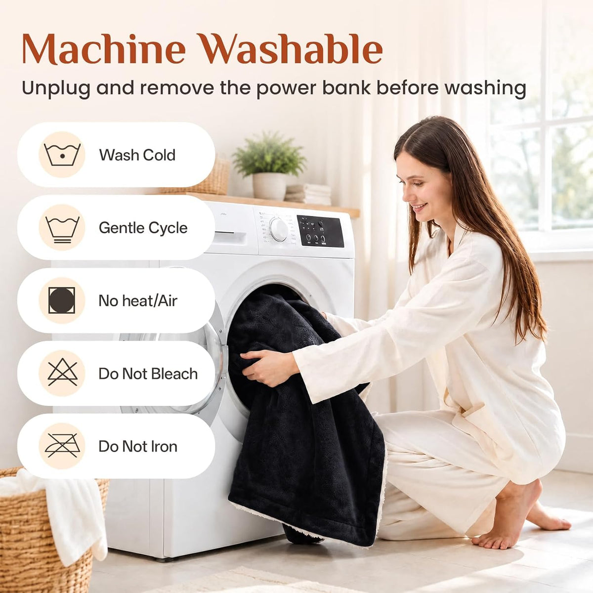 JOLLYVOGUE USB Heated Wearable Blanket with Snaps, 35 x 63 Inch, Black