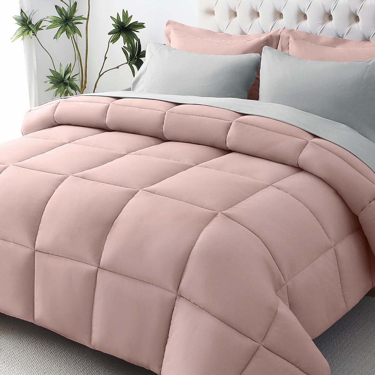 JOLLYVOGUE Twin Comforter Set, Ultra-Soft Bed in a Bag Twin Size 5 Pieces, Oeko-TEX Certified Bedding Set with Down Alternative Comforter, Sheets, Pillowcases & Shams, Dark & Light Grey