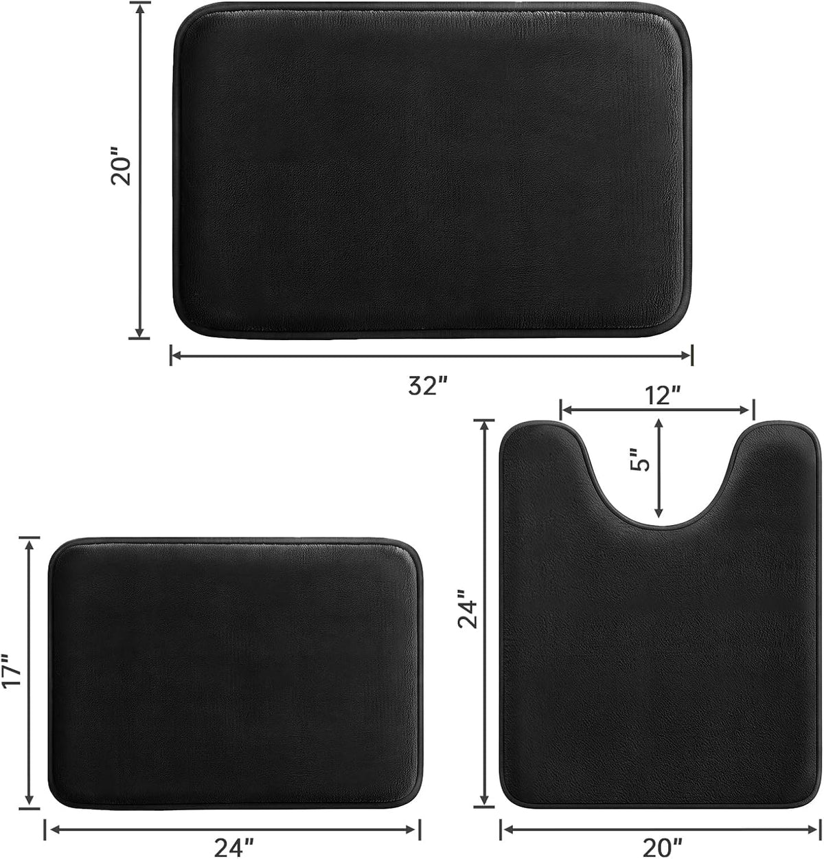 HUXMEYSON 3-Piece Memory Foam Bathroom Rug Set, Black