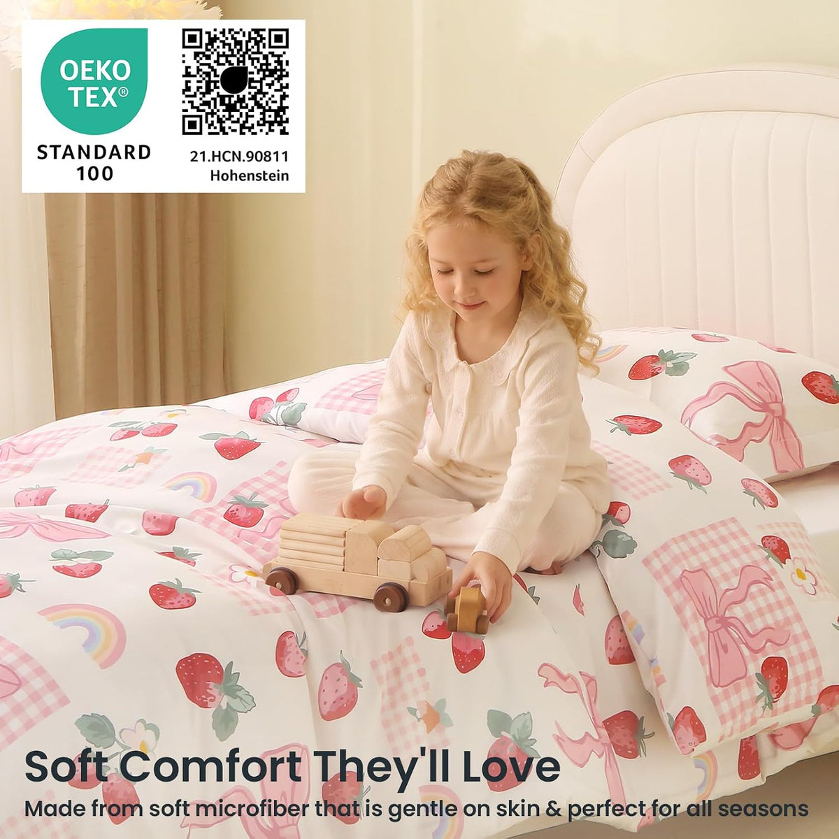 JOLLYVOGUE Kids Duvet Cover Set Twin/Twin XL, Pink Bowknot, 2-Piece