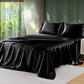 Sasttie Satin Sheets Black Queen Size - 4 Pieces Luxury Soft Black Silky Bed Sheets Set with Pillowcases - Smooth Silk-Like Satin Fwabric, Reinforced 14 Inches Pocket, Oeko-Tex Certified