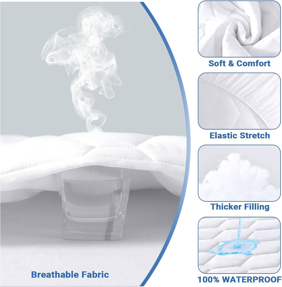 Queen Mattress Protector, Waterproof Quilted Mattress Cover Queen Size Bed