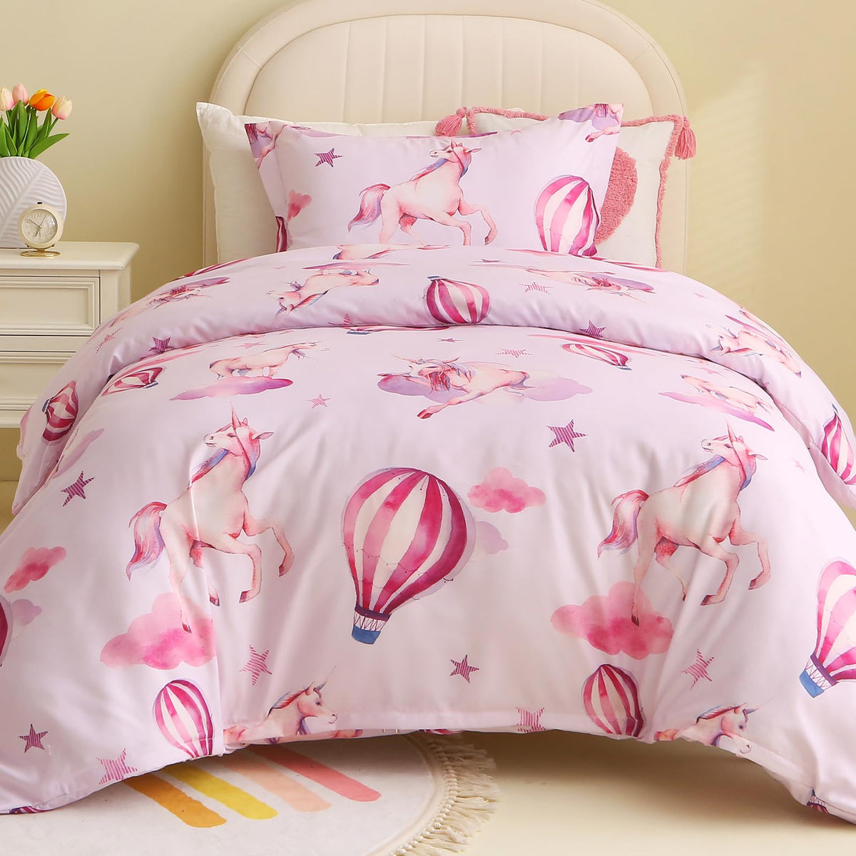 JOLLYVOGUE Kids Duvet Cover Set Twin/Twin XL, Pink Bowknot, 2-Piece