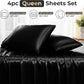 Sasttie Satin Sheets Black Queen Size - 4 Pieces Luxury Soft Black Silky Bed Sheets Set with Pillowcases - Smooth Silk-Like Satin Fwabric, Reinforced 14 Inches Pocket, Oeko-Tex Certified
