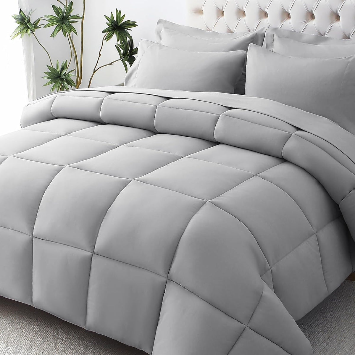 JOLLYVOGUE Twin Comforter Set, Ultra-Soft Bed in a Bag Twin Size 5 Pieces, Oeko-TEX Certified Bedding Set with Down Alternative Comforter, Sheets, Pillowcases & Shams, Dark & Light Grey