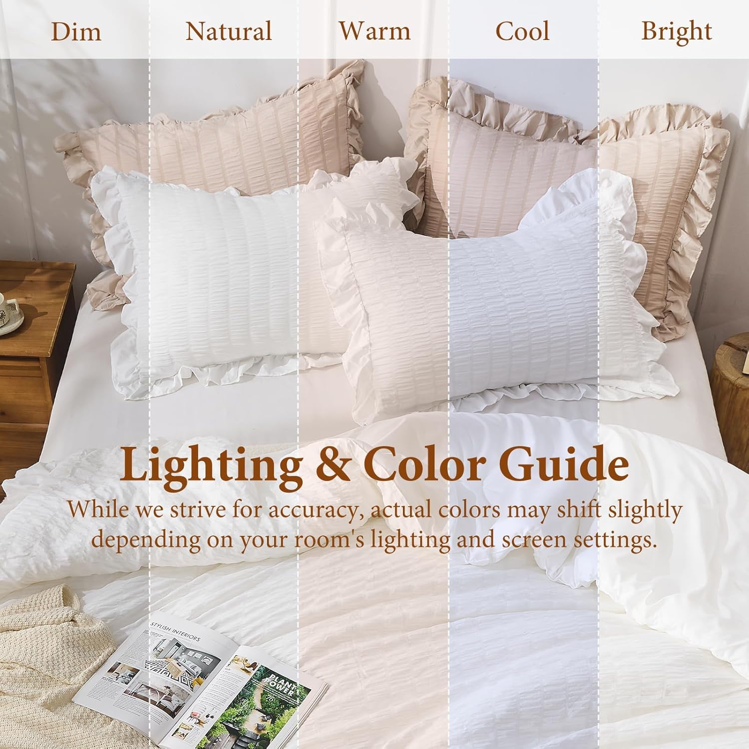 JOLLYVOGUE White Twin Size Comforter Set, 2 Pieces Seersucker Lightweight Fluffy Bedding Set, Twin Ruffle Comforter, All Season Soft Microfiber Shabby Chic Bed Set