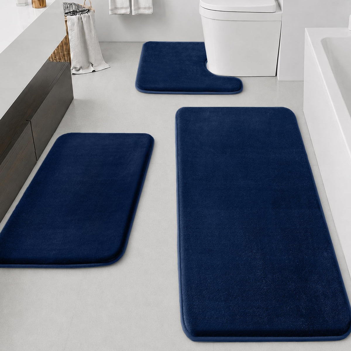 HUXMEYSON Bathroom Rugs Sets 3 Piece, Non-Slip & Quick Dry Bath Mat Set, Ultra Soft Velvet Bath Rugs for Bathroom, Toilet and Shower Floor, Grey